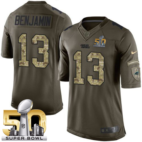 Nike Panthers #13 Kelvin Benjamin Green Super Bowl 50 Men's Stitched NFL Limited Salute to Service Jersey